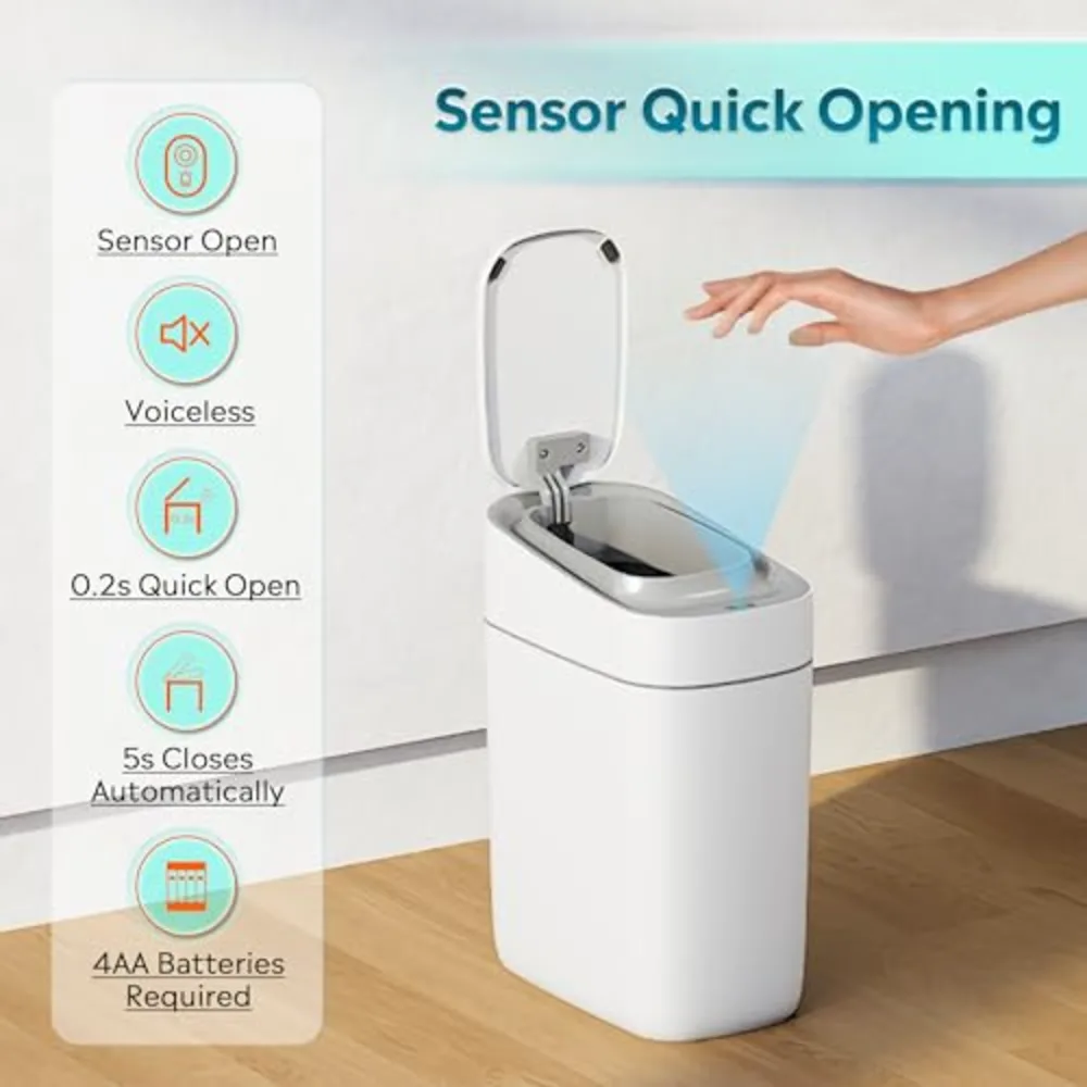 Automatic Bathroom Trash Can with Lid, view 2