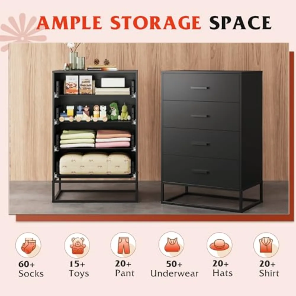 Black Dresser for Bedroom with 4 Drawers, view 4