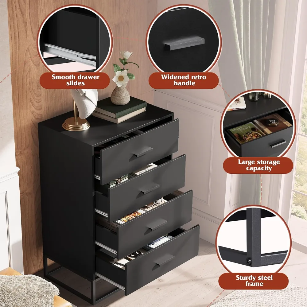 Black Dresser for Bedroom with 4 Drawers, view 6