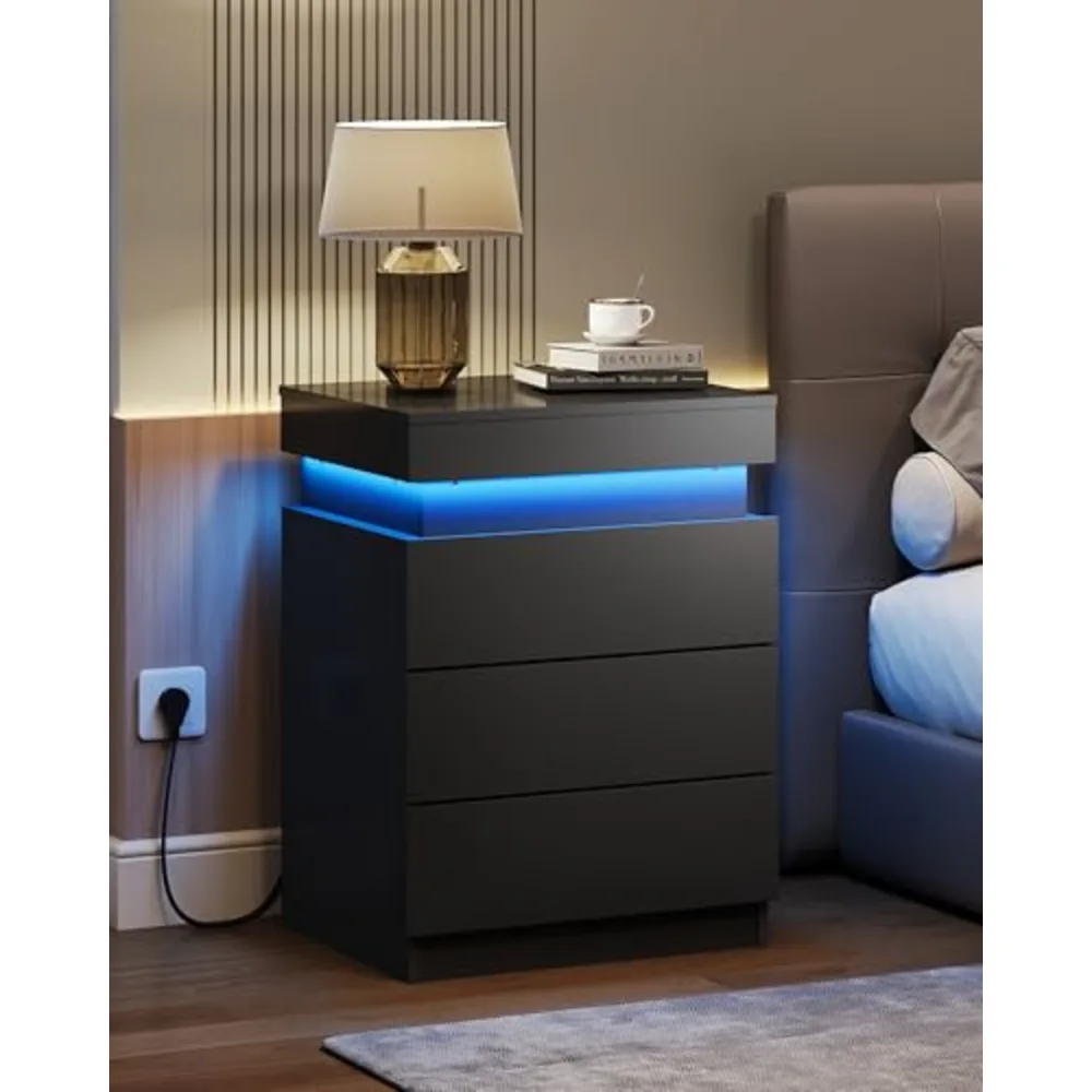 Black Nightstand with Charging Station, view 2