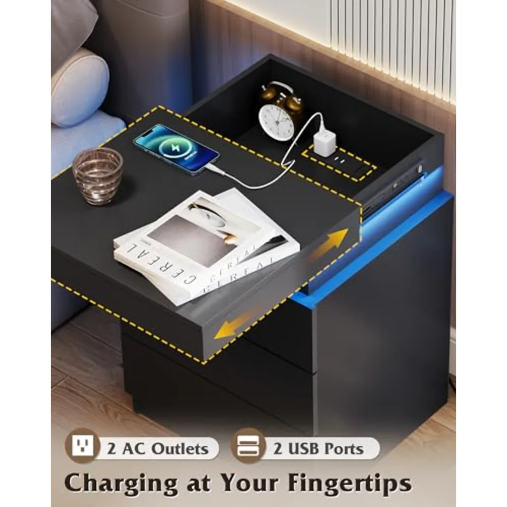 Black Nightstand with Charging Station, view 5