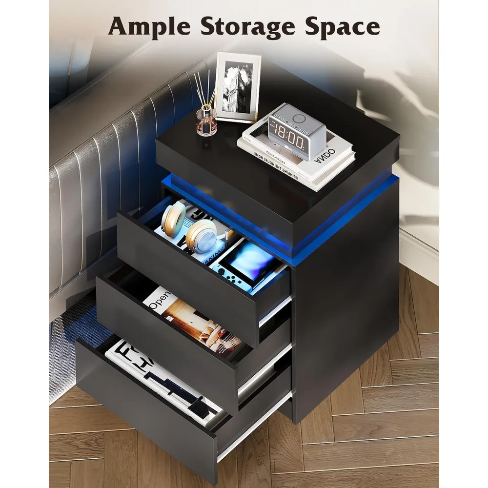 Black Nightstand with Charging Station, view 6