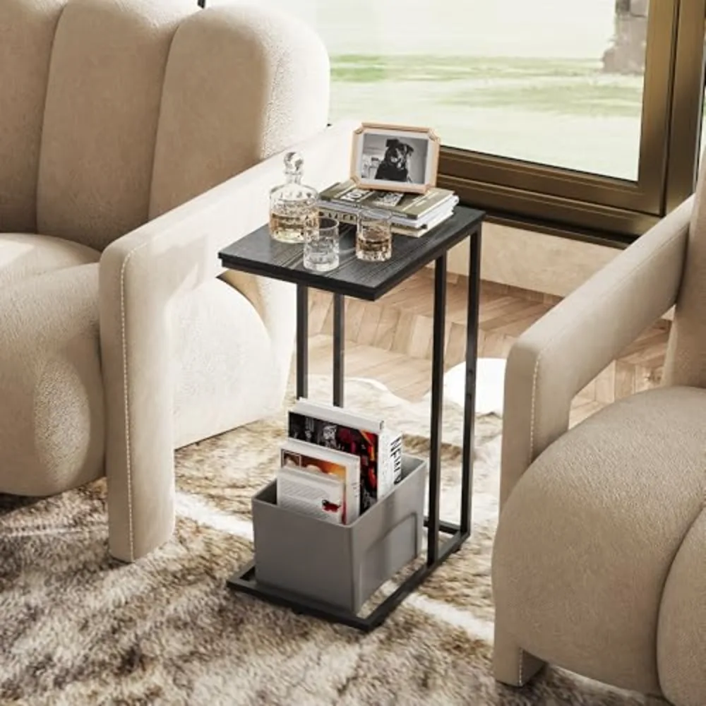 Black Side Table C Shaped End Table for Bedroom, view 2