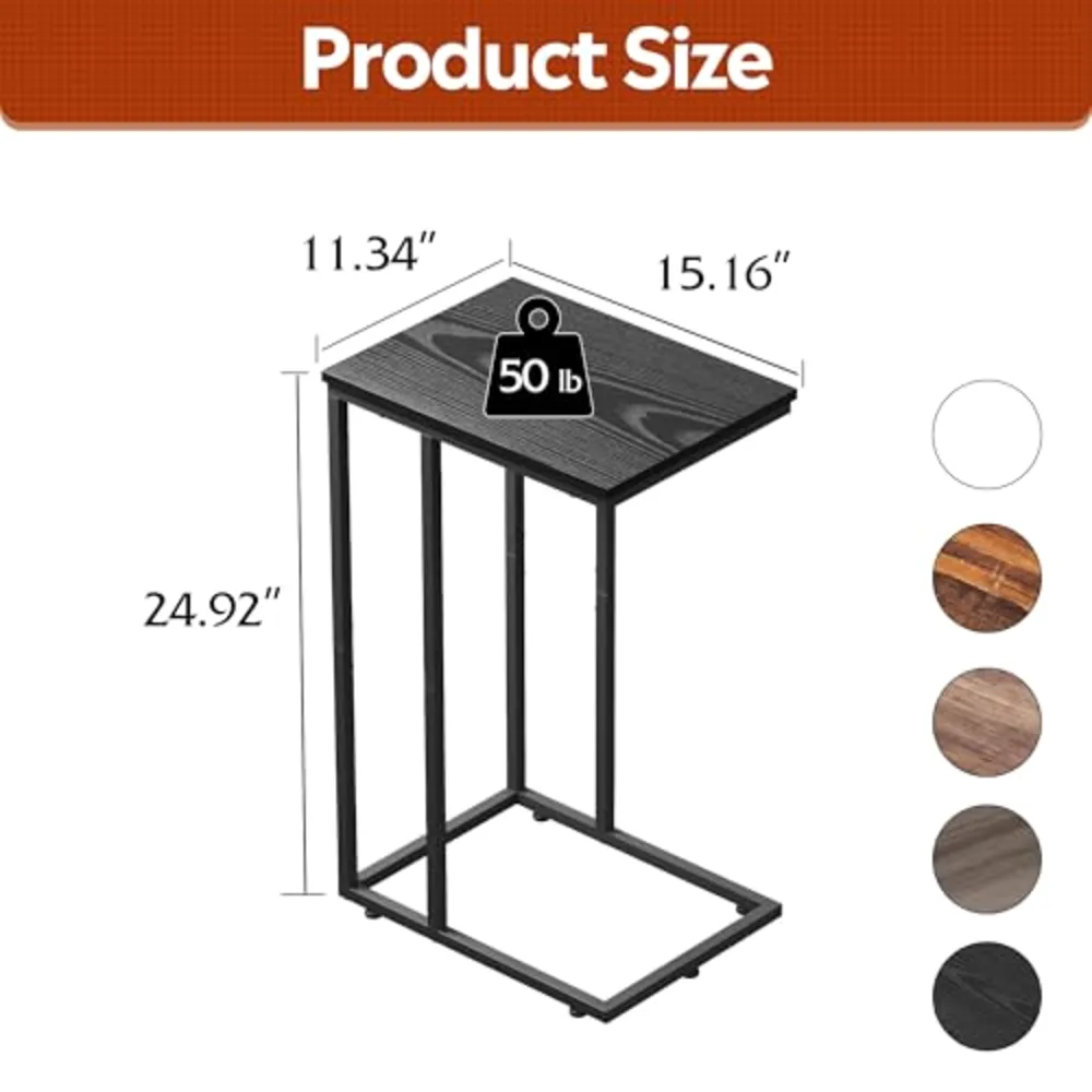 Black Side Table C Shaped End Table for Bedroom, view 3