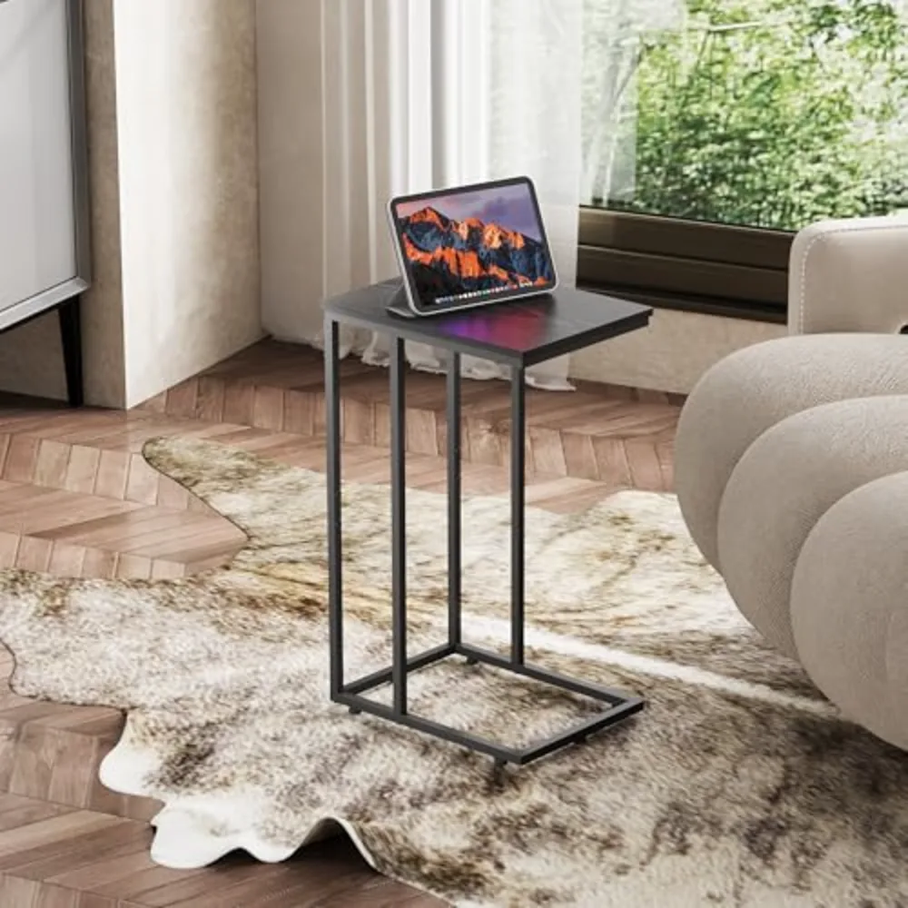 Black Side Table C Shaped End Table for Bedroom, view 4