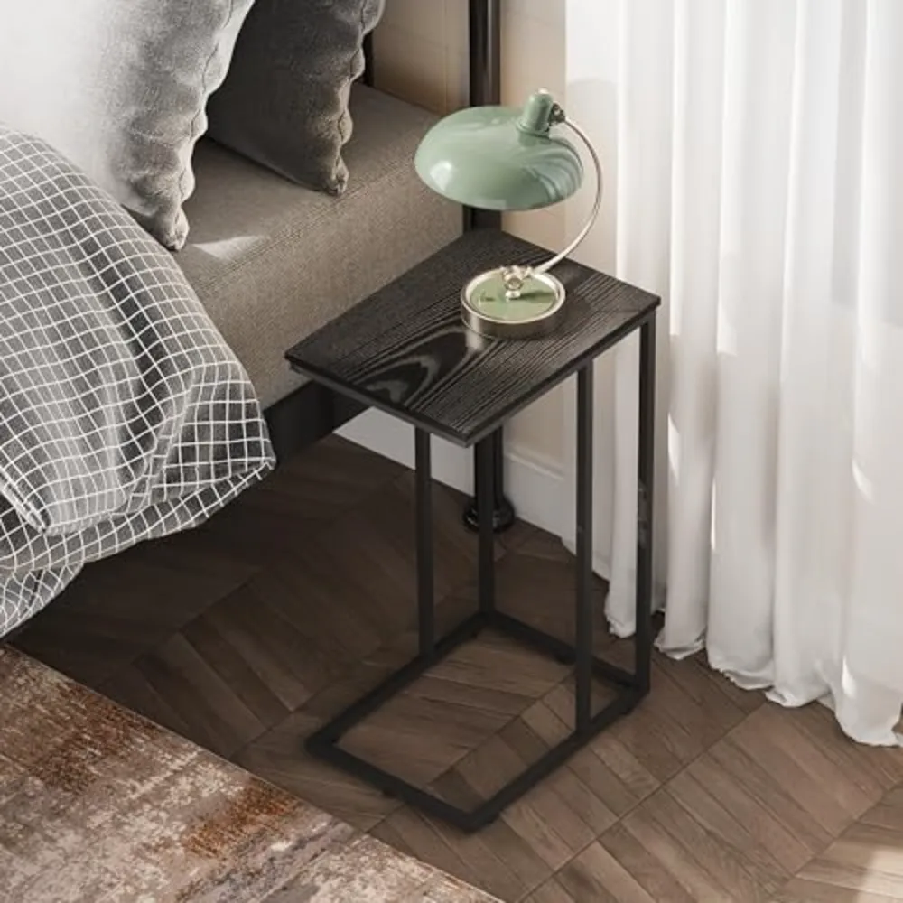 Black Side Table C Shaped End Table for Bedroom, view 5