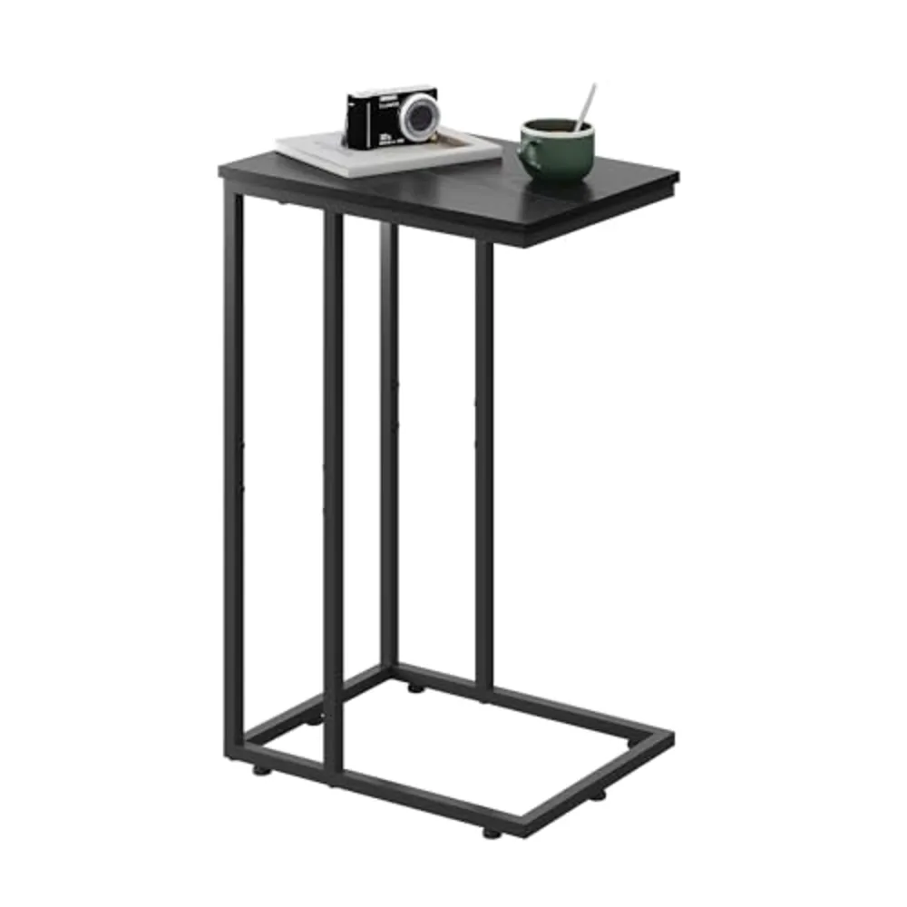 Black Side Table C Shaped End Table for Bedroom