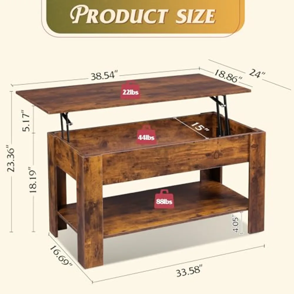 Coffee Table 39" Lift Top Coffee Table with Hidden Compartment, view 3