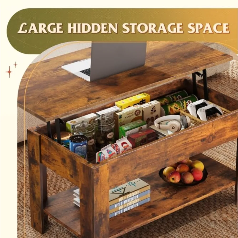 Coffee Table 39" Lift Top Coffee Table with Hidden Compartment, view 4