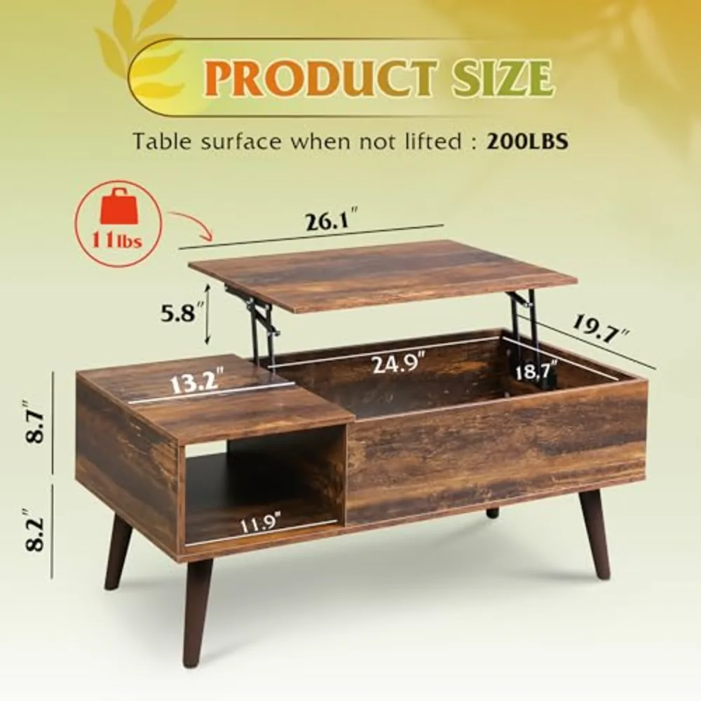 Coffee Table 39" Lift Top Coffee Table with Storage for Living, view 3