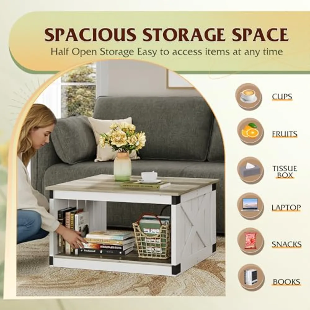 Coffee Table Farmhouse Coffee Table with Open Storage, view 4