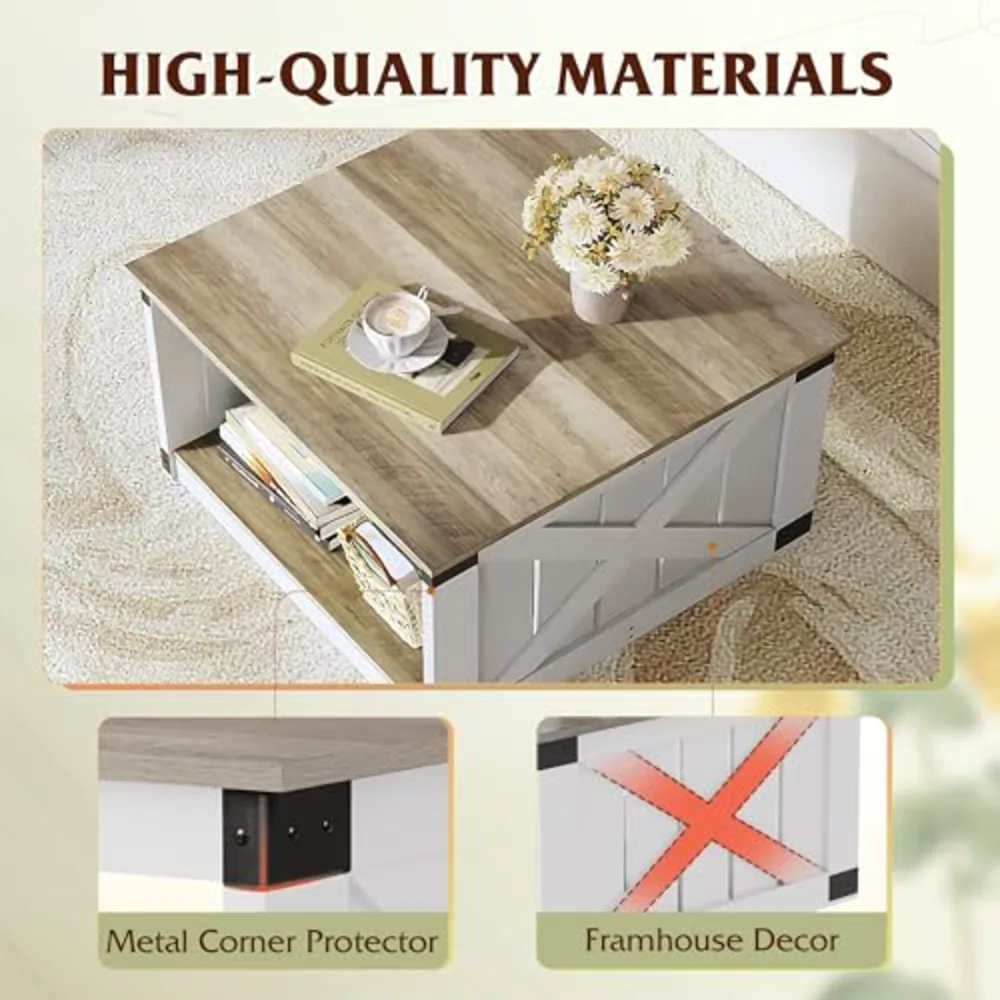 Coffee Table Farmhouse Coffee Table with Open Storage, view 5