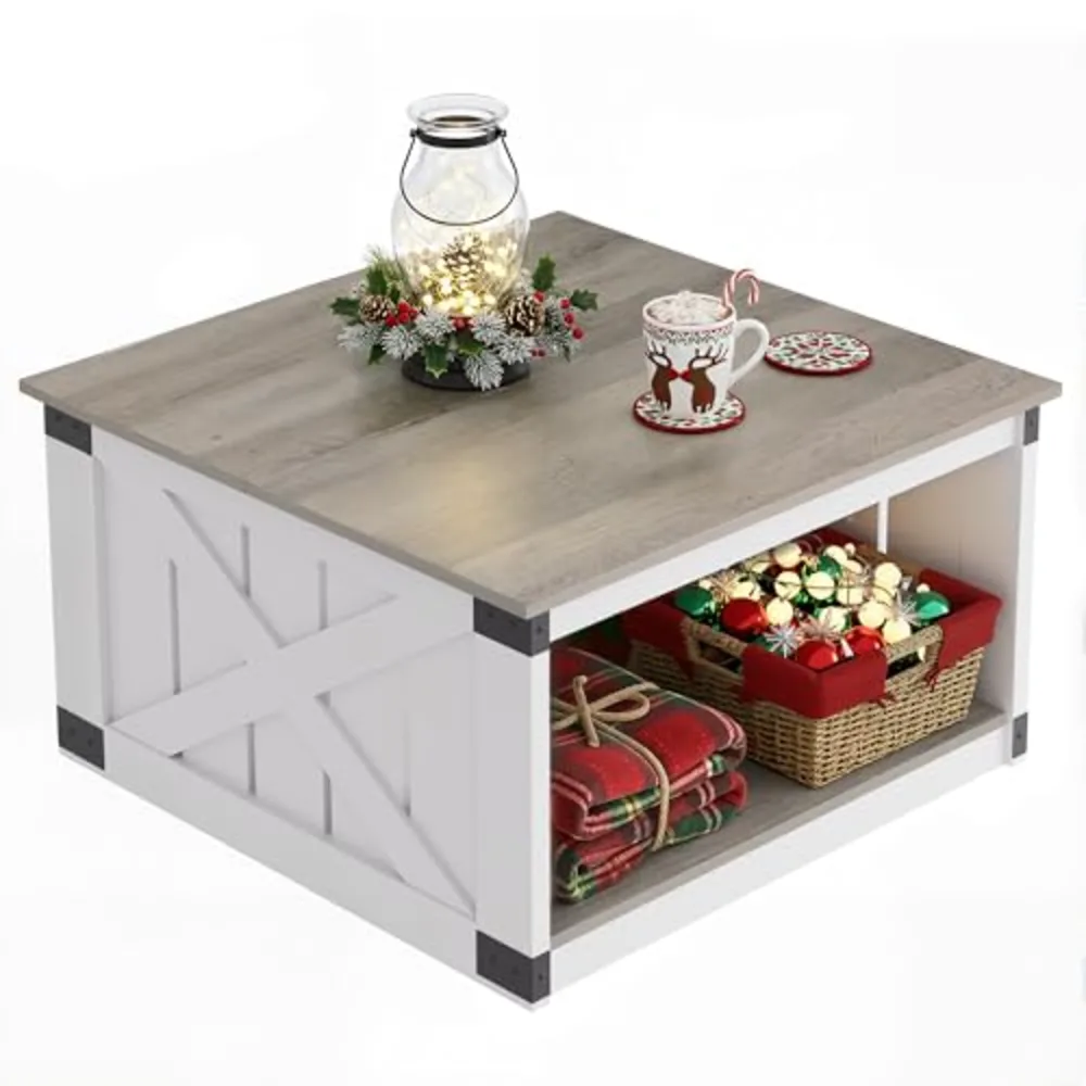 Coffee Table Farmhouse Coffee Table with Open Storage
