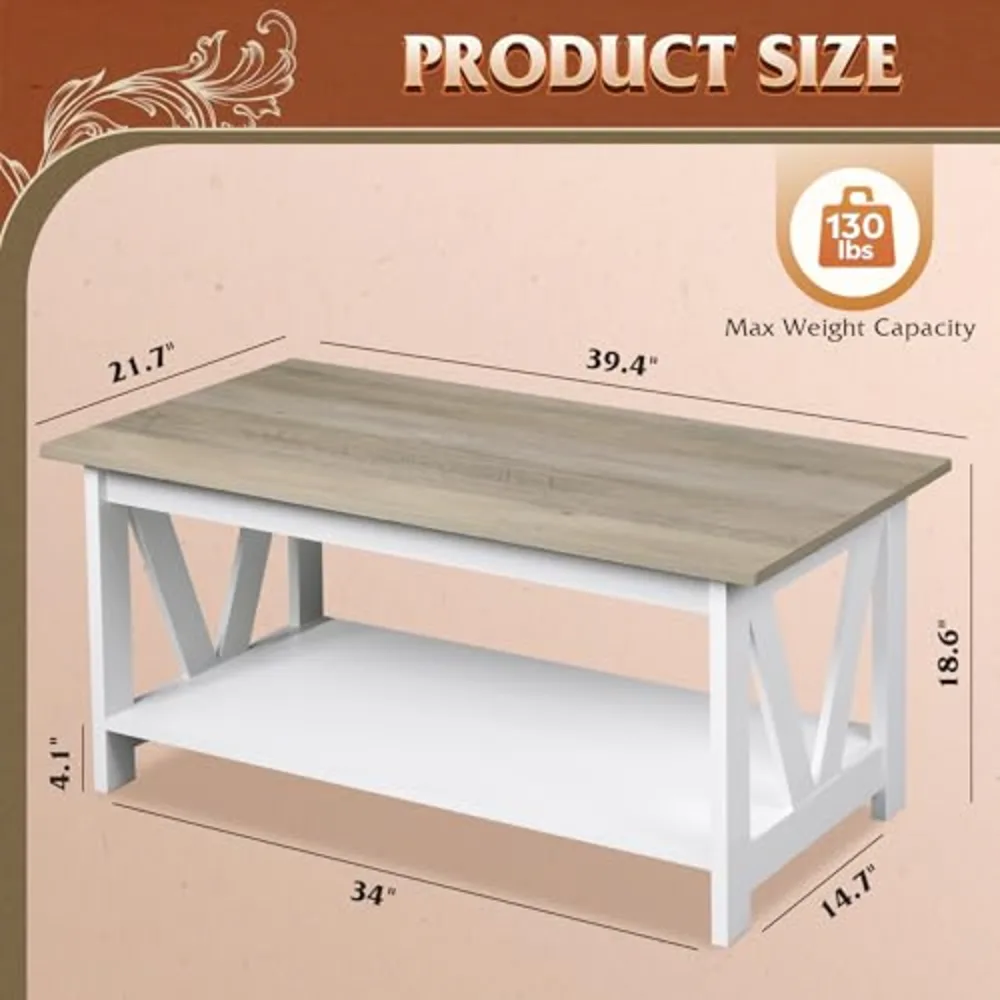 Coffee Table for Living Room with Storage Shelf, view 3