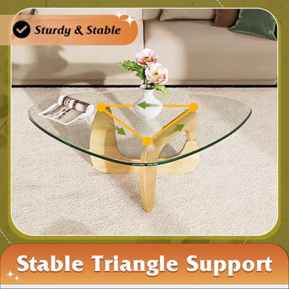 Coffee Table Small Glass Coffee Table with Solid Wood Legs, view 5
