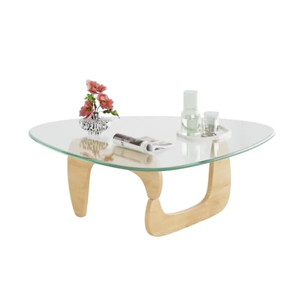 Coffee Table Small Glass Coffee Table with Solid Wood Legs