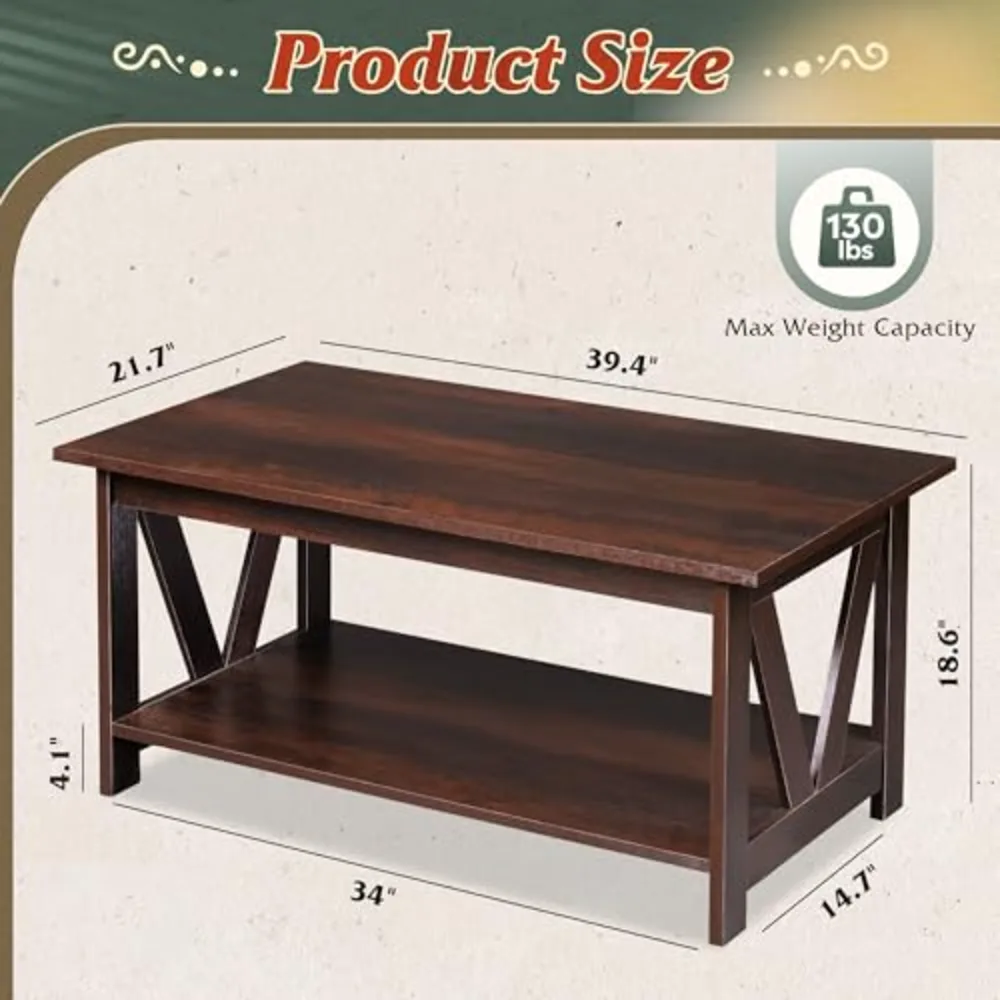 Coffee Table with Storage Shelf, view 3