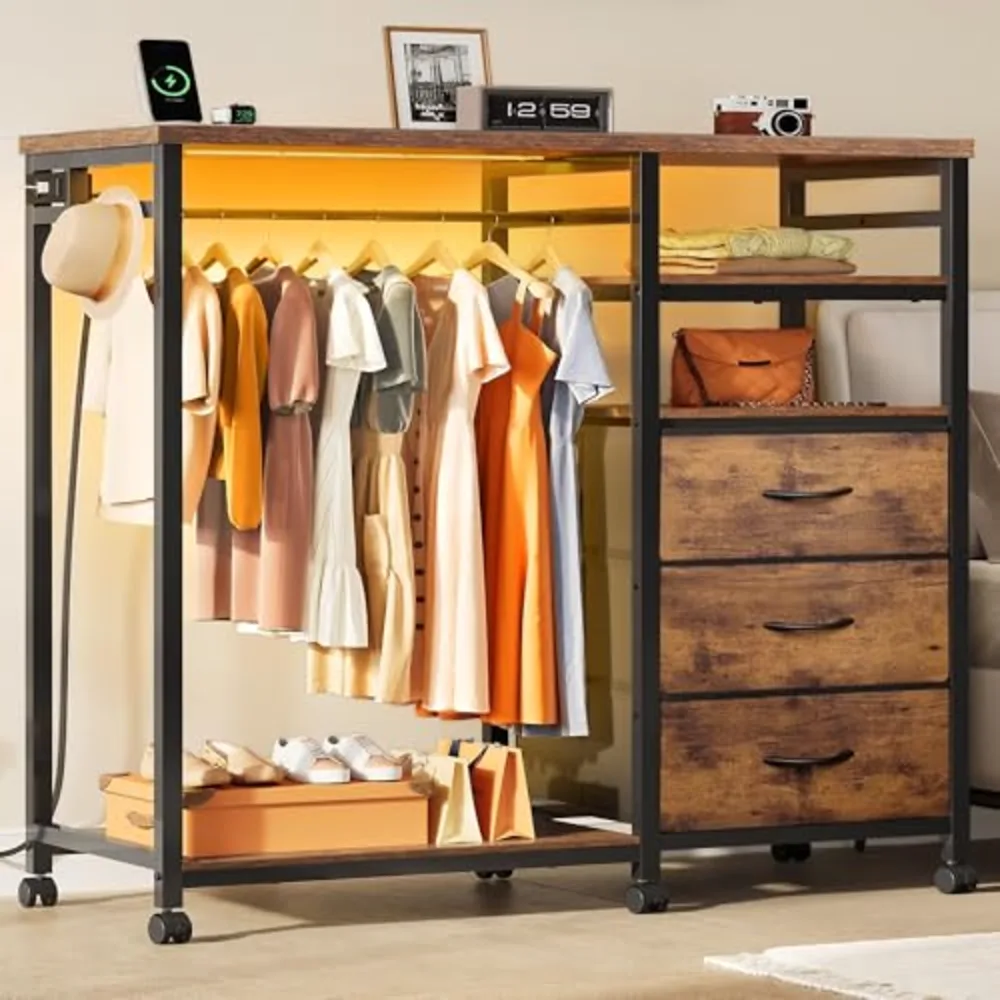 Dresser with Hanging Rack for Bedroom