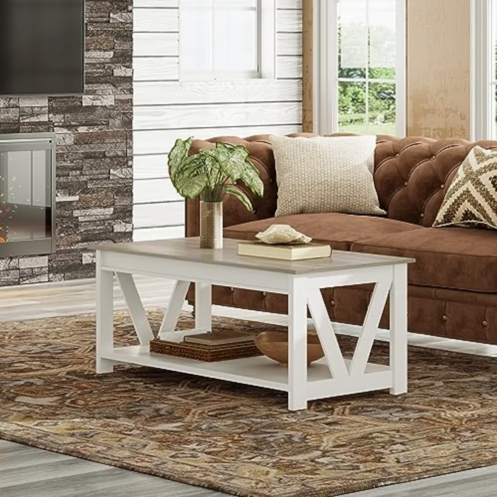 Farmhouse Coffee Table 43" Coffee Table for Living Room, view 2