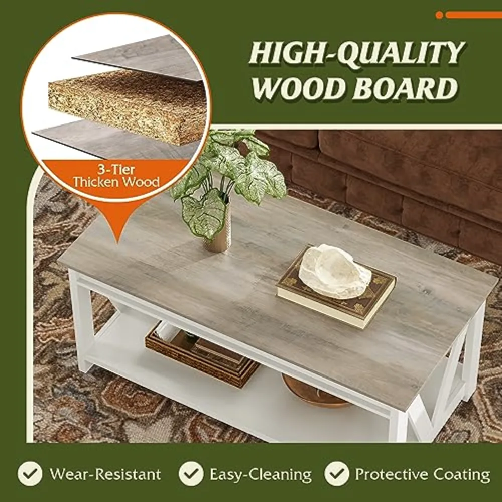Farmhouse Coffee Table 43" Coffee Table for Living Room, view 5