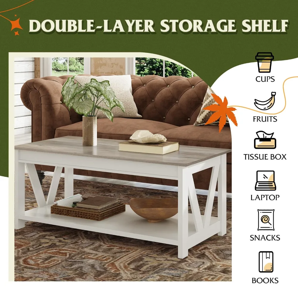 Farmhouse Coffee Table 43" Coffee Table for Living Room, view 6