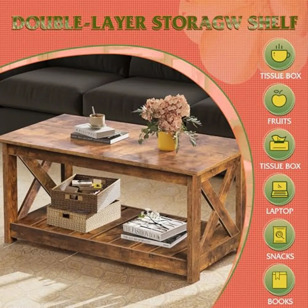 Farmhouse Coffee Table for Living Room, view 5