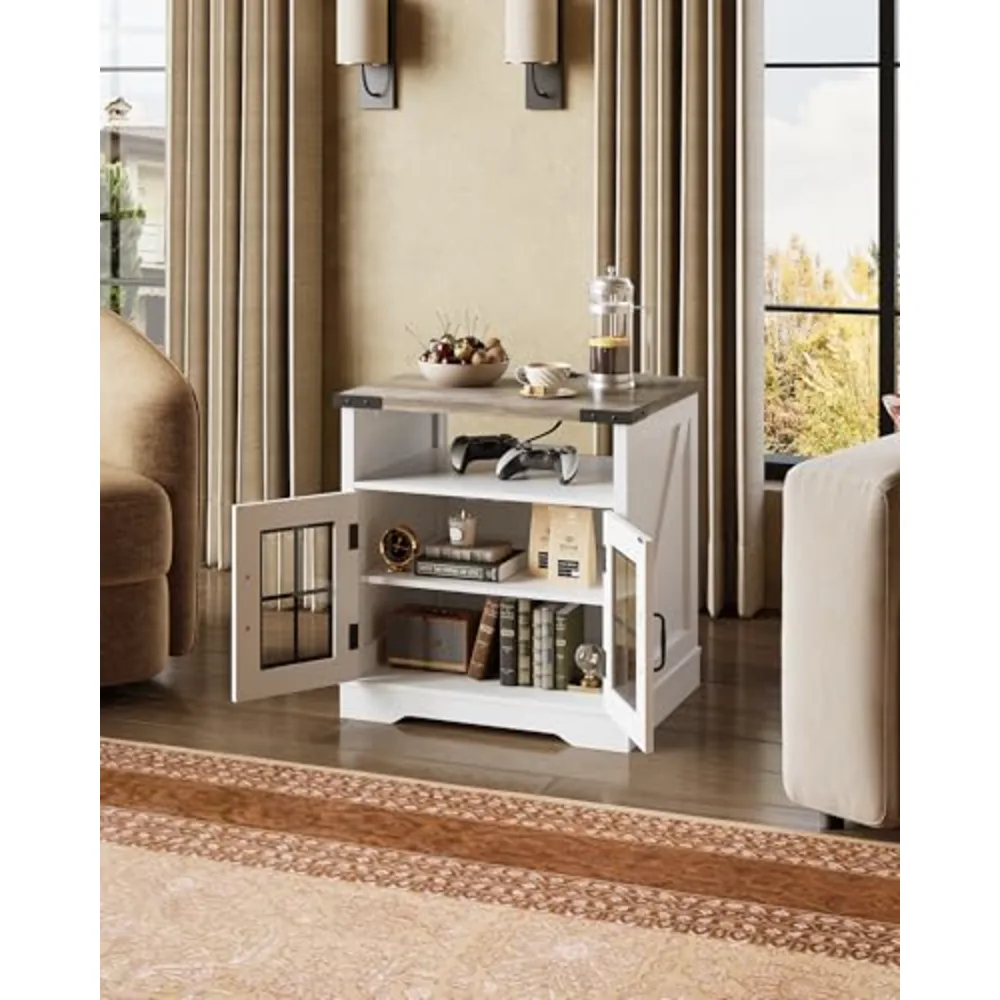 Farmhouse End Table 24" Side Table with Charging Station, view 2