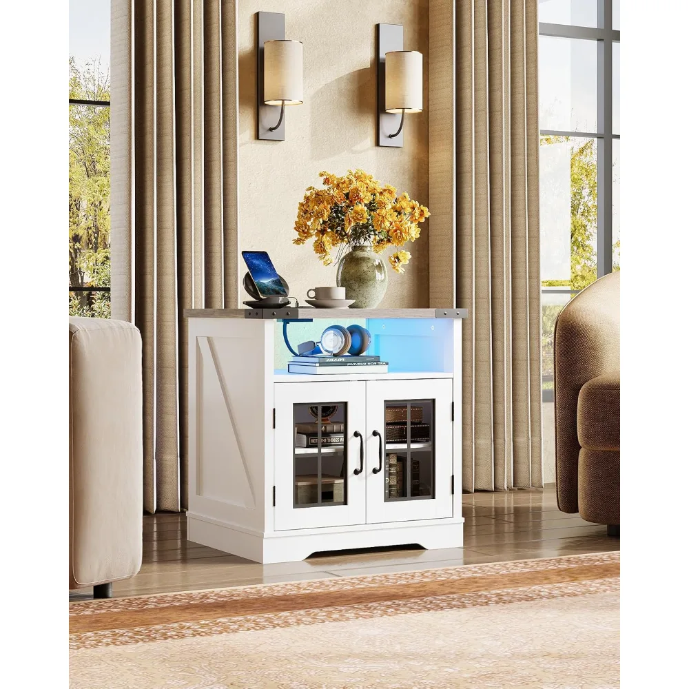 Farmhouse End Table 24" Side Table with Charging Station, view 6
