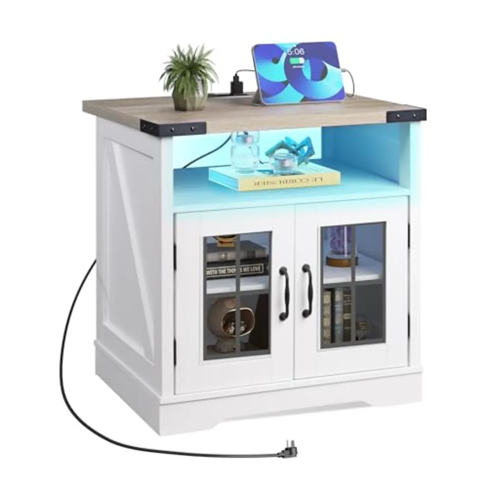 Farmhouse End Table 24" Side Table with Charging Station