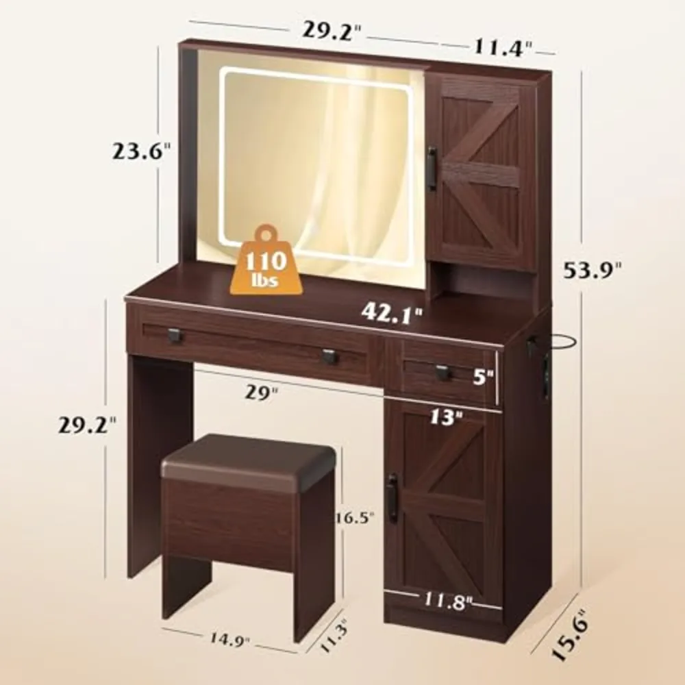 Farmhouse Makeup Vanity Table Set with 3 CCT LED Mirror, view 2