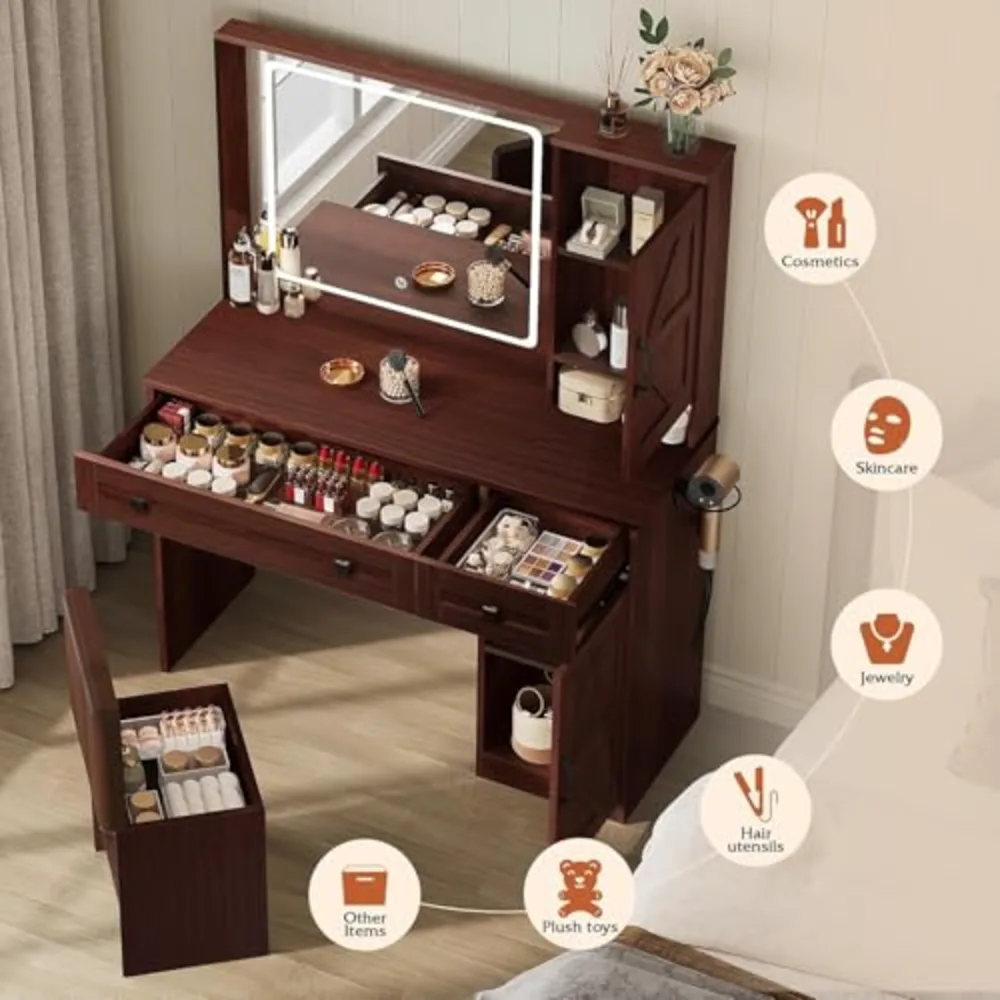 Farmhouse Makeup Vanity Table Set with 3 CCT LED Mirror, view 4