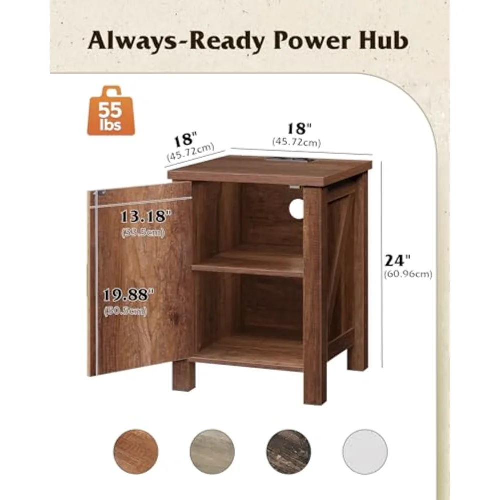 Farmhouse Nightstand with Charging Station, view 2
