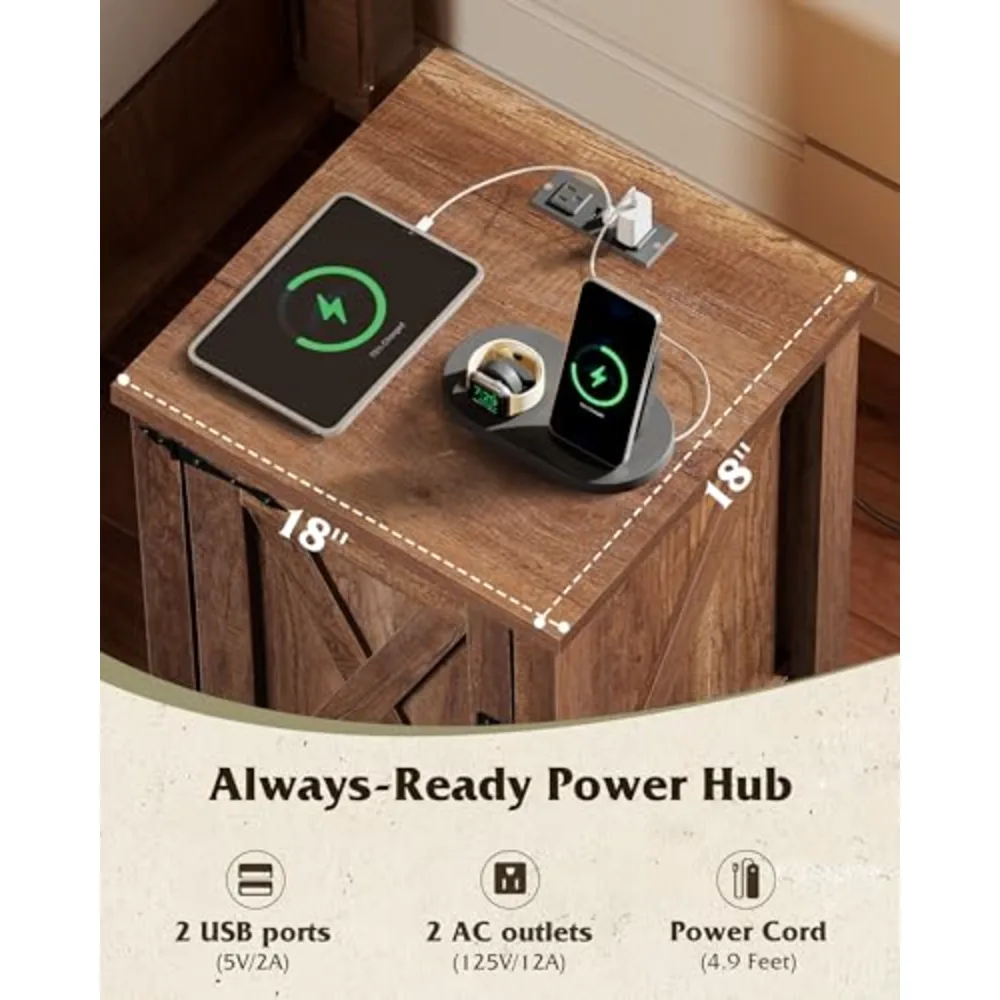 Farmhouse Nightstand with Charging Station, view 4