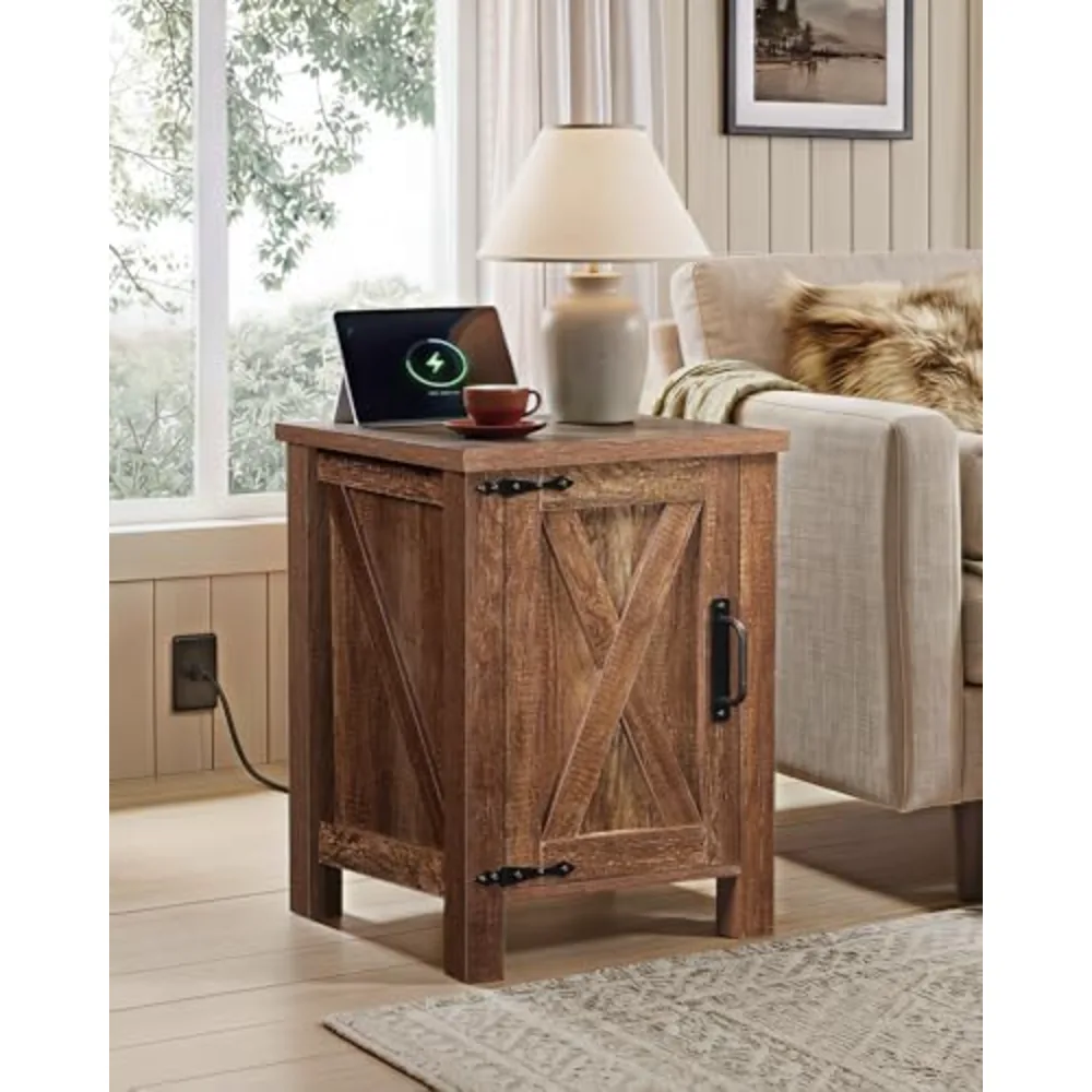 Farmhouse Nightstand with Charging Station