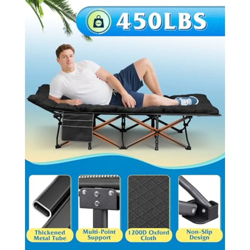 Folding 1200D Oxford Camping Cots with Mattress for Adults, view 3