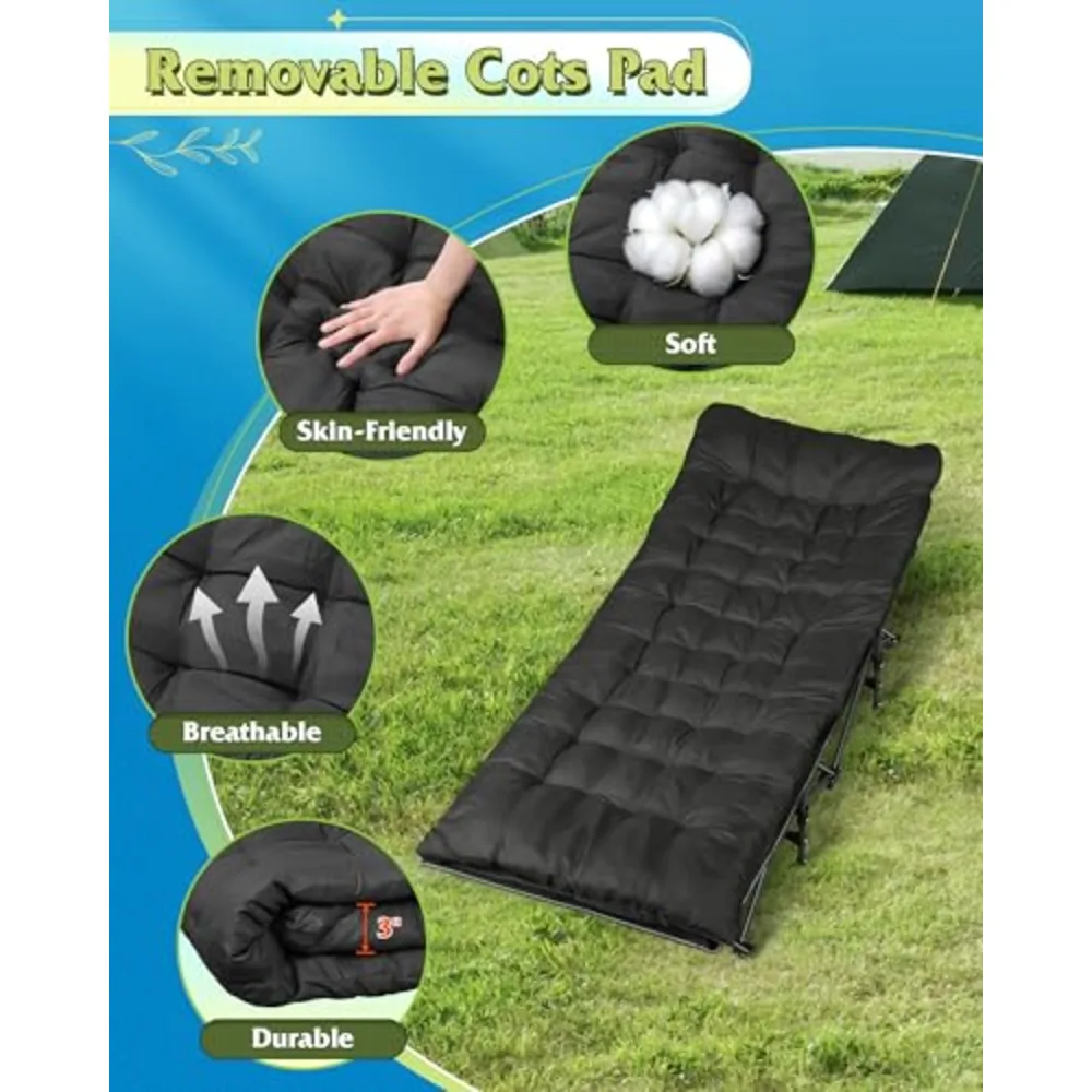 Folding 1200D Oxford Camping Cots with Mattress for Adults, view 4