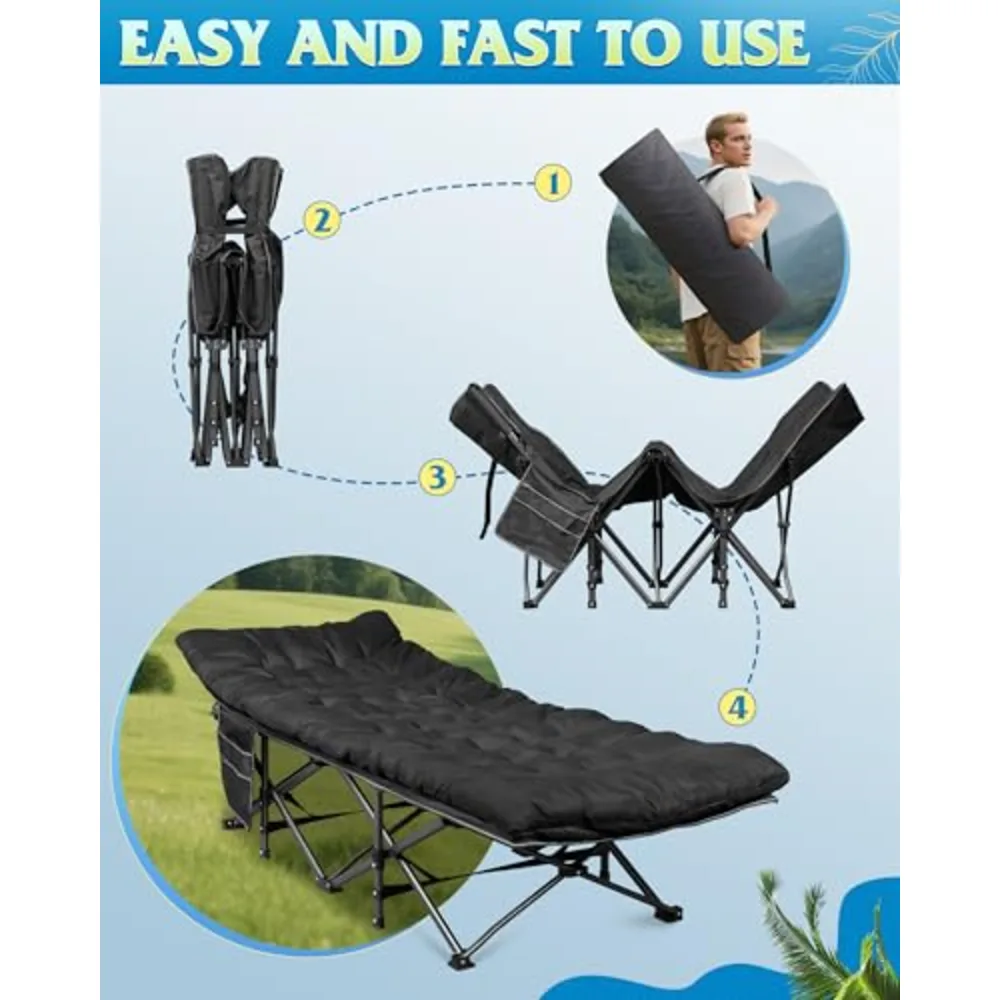 Folding 1200D Oxford Camping Cots with Mattress for Adults, view 5