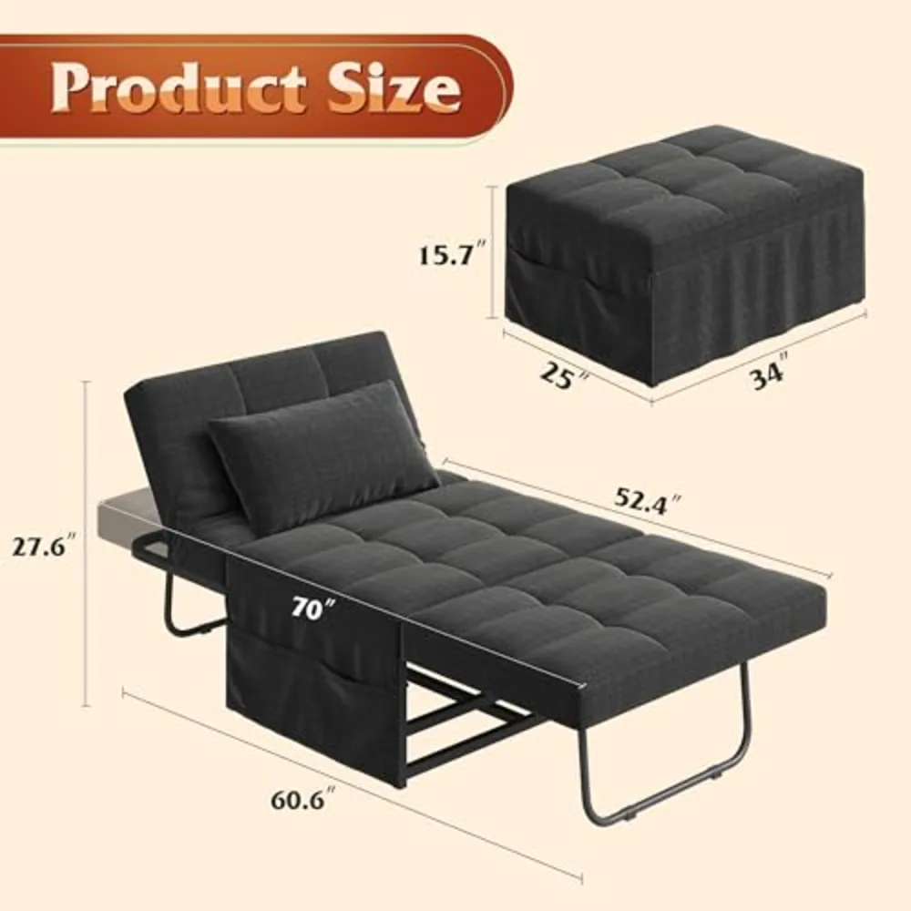 Folding Ottoman Bed Sleeper Chair, view 3