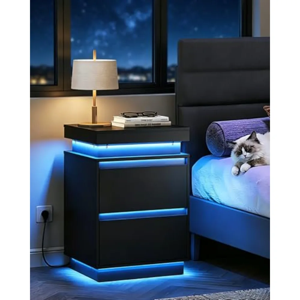 LED Nightstand with Charging Station, view 2