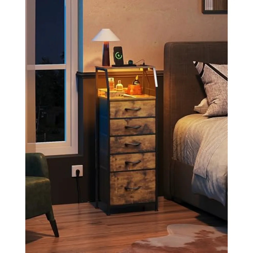 LED Nightstand with Charging Station