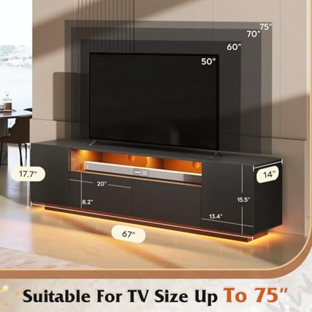 LED TV Stand with Large Storage Cabinet, view 3