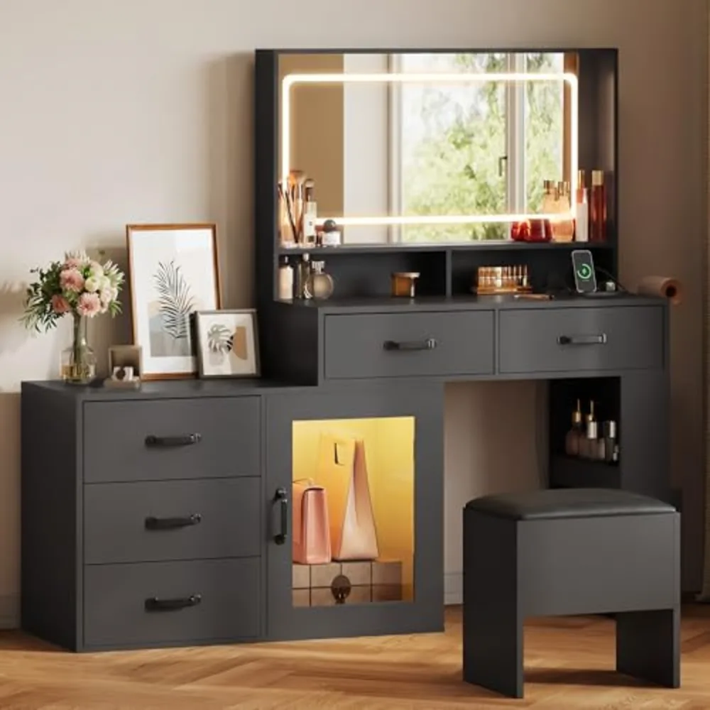 LED Vanity Desk with Mirror and Lights