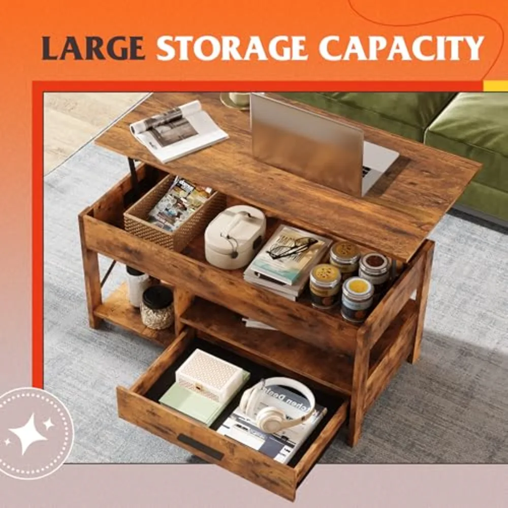 Lift Top Coffee Table with Drawer, view 5