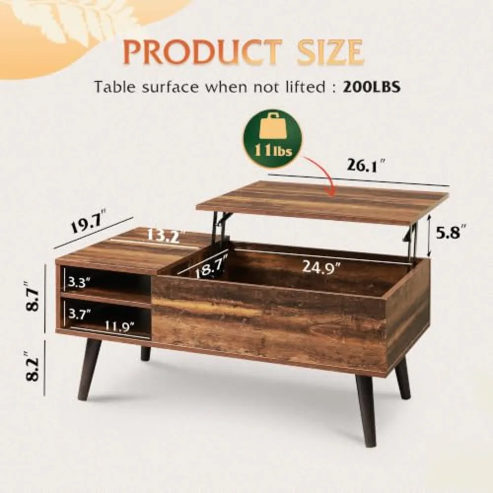 Lift Top Coffee Table with Hidden Storage, view 3