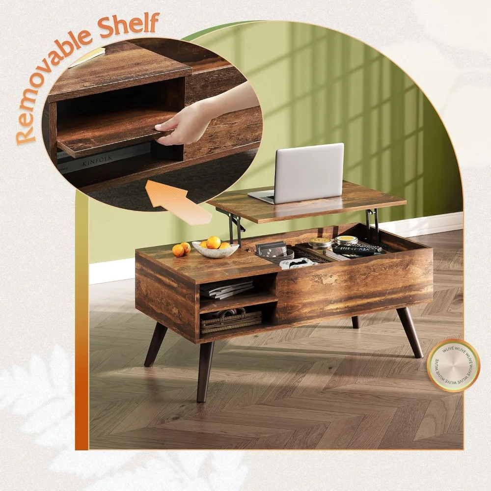 Lift Top Coffee Table with Hidden Storage, view 6
