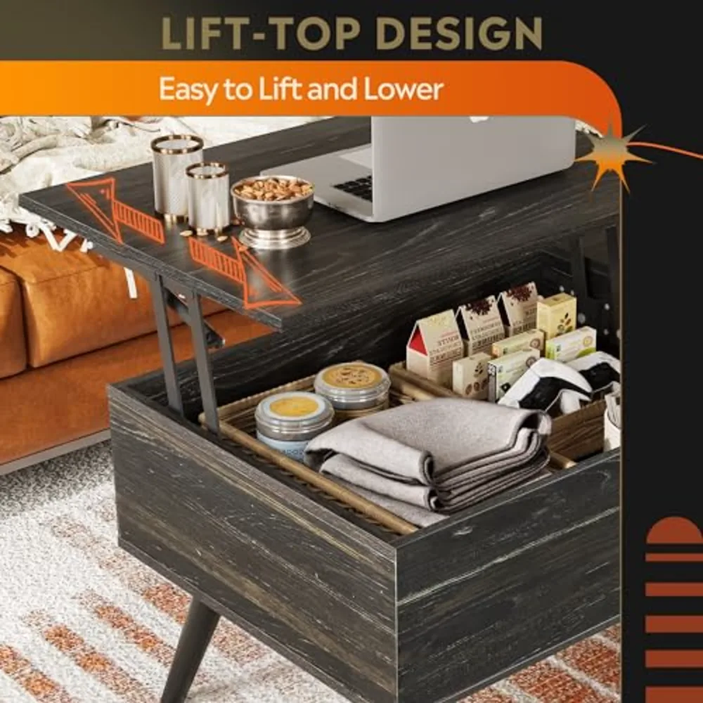 Lift Top Coffee Table with Hidden Storage, view 5