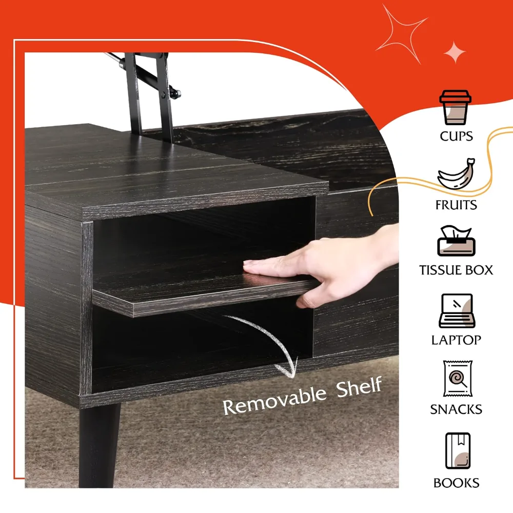 Lift Top Coffee Table with Hidden Storage, view 6