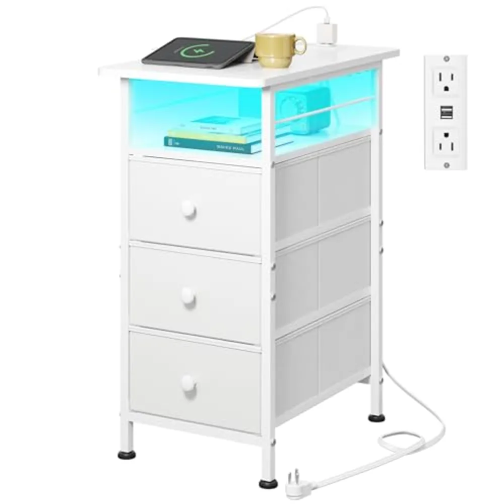 Narrow Side Table with Charging Station