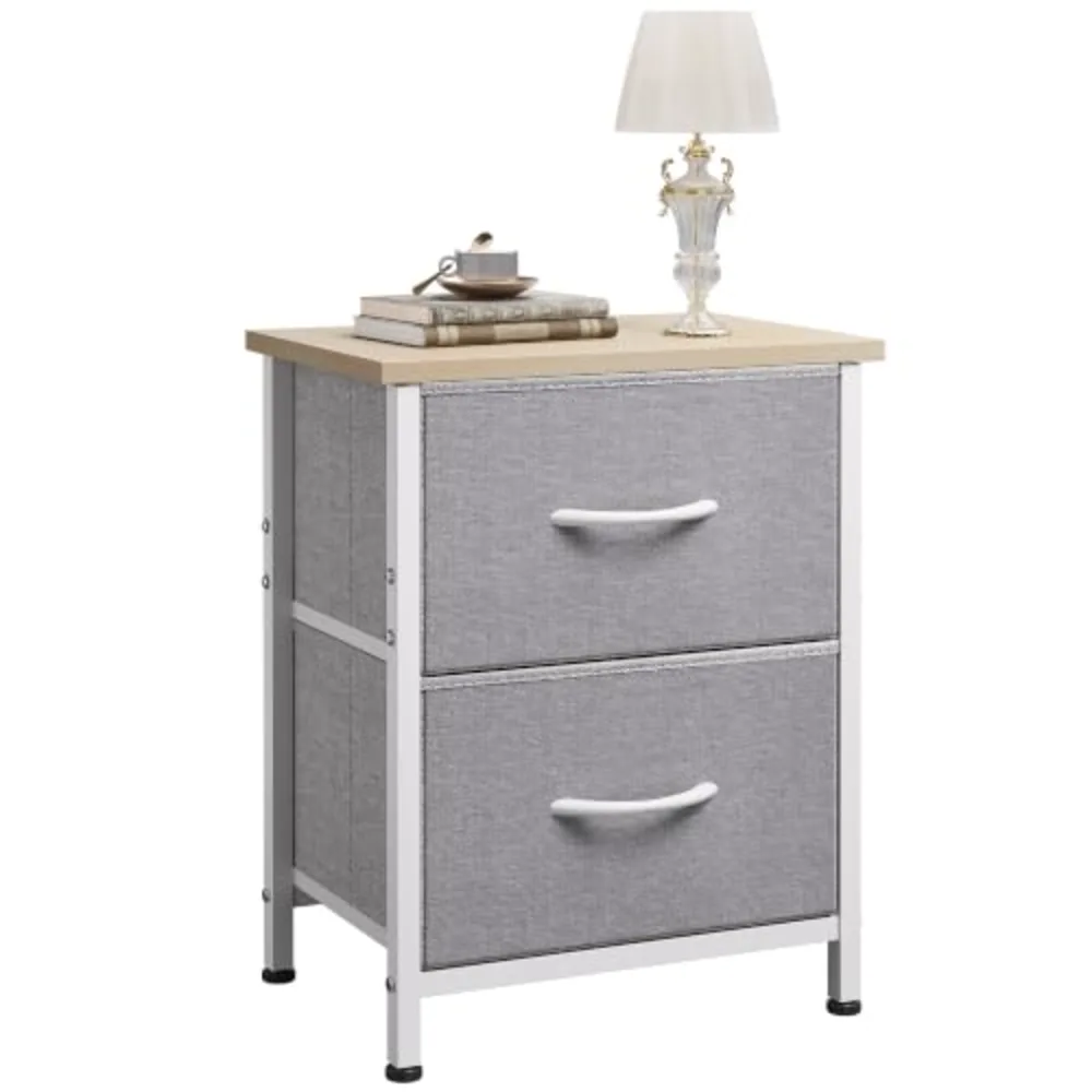 Night Stand Gray Nightstand with 2 Fabric Drawers