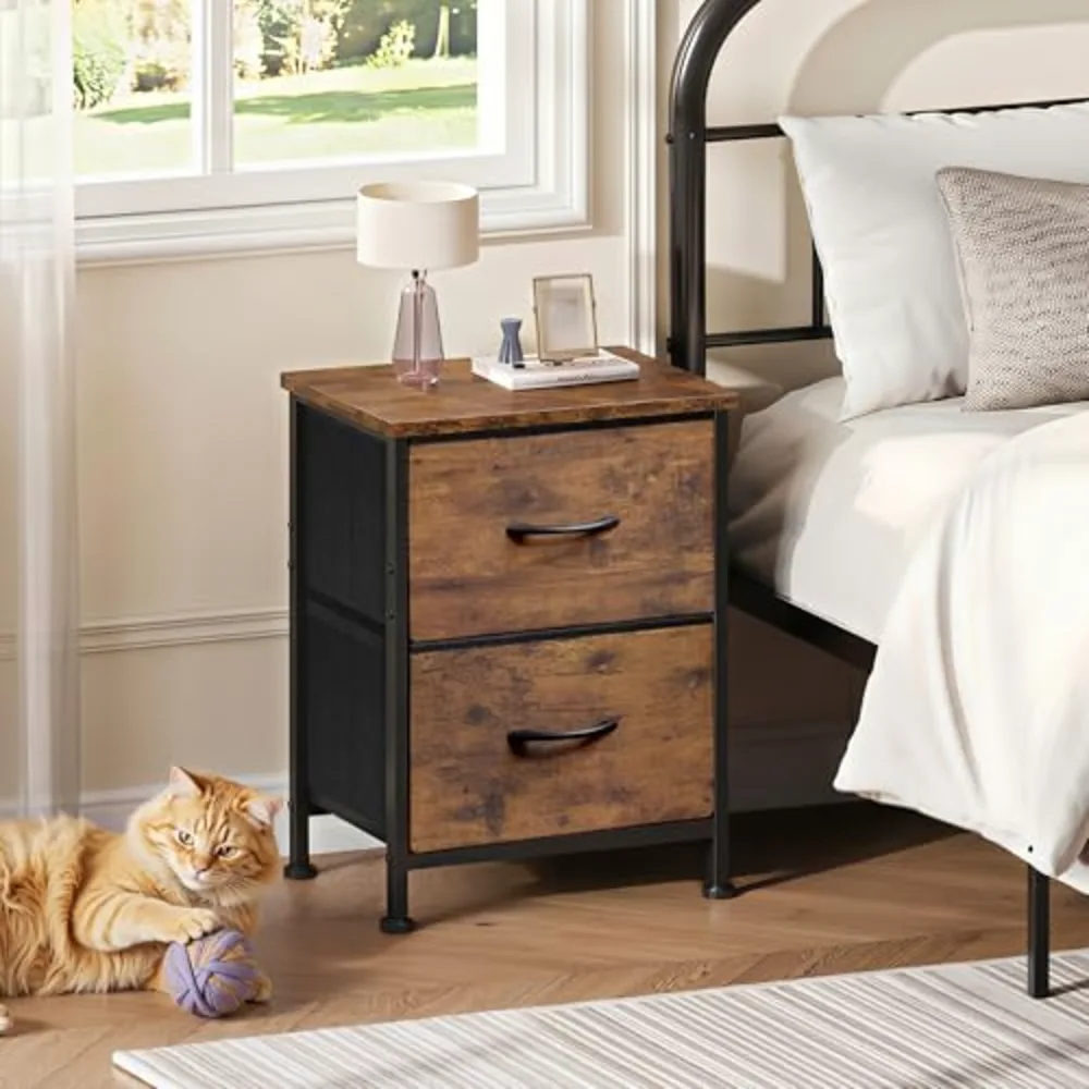 Night Stand Small Dresser with 2 Drawers & Wooden Top, view 2